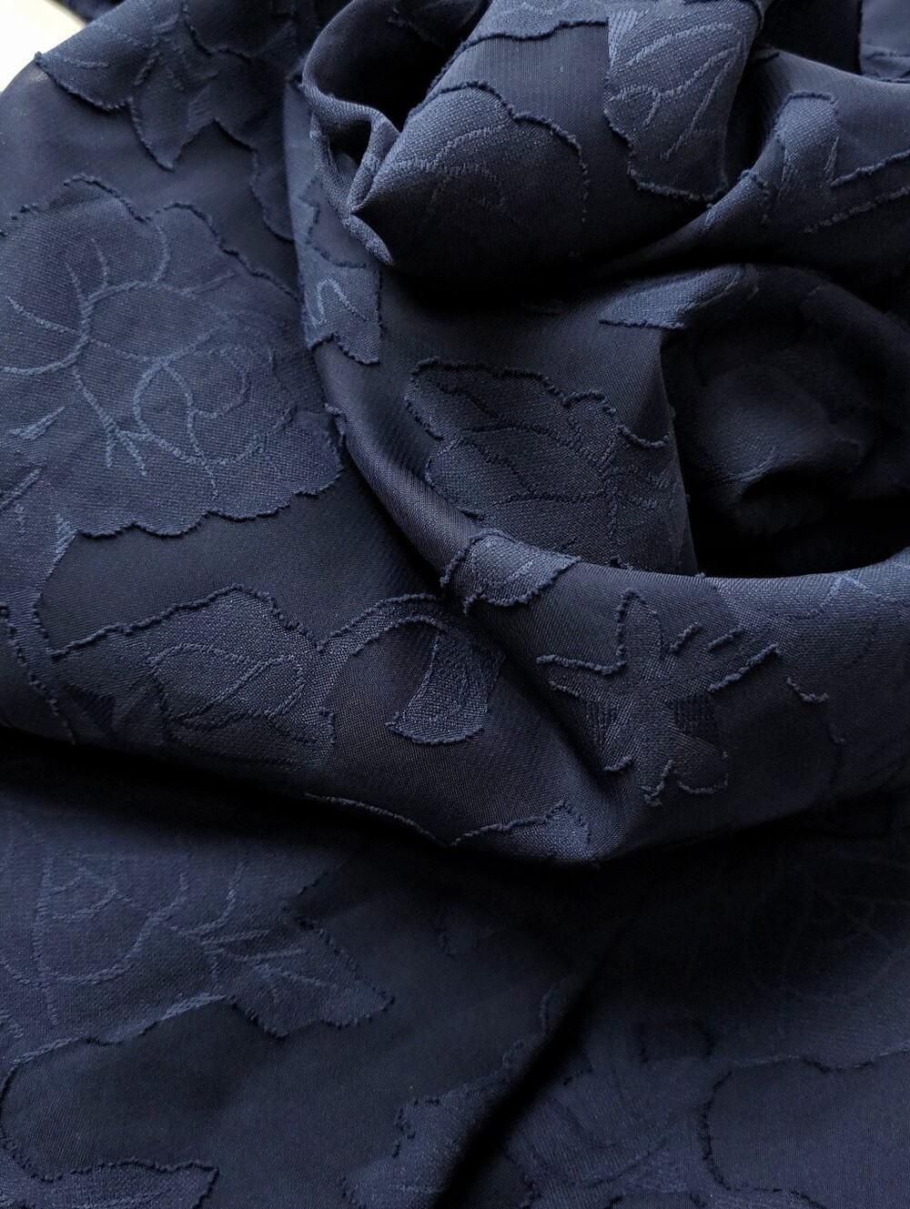 New Chic Sheer Textured Lace Midi Dress PLUS Puffed Sleeve Navy Blue - Picture 11 of 14